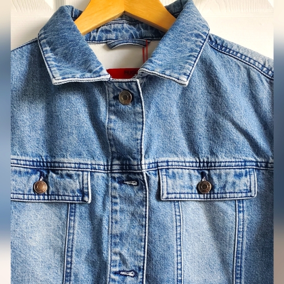 NWT Women's Hugo Boss Gelise Crop Blue Denim Jacket Size XL - Picture 9 of 15